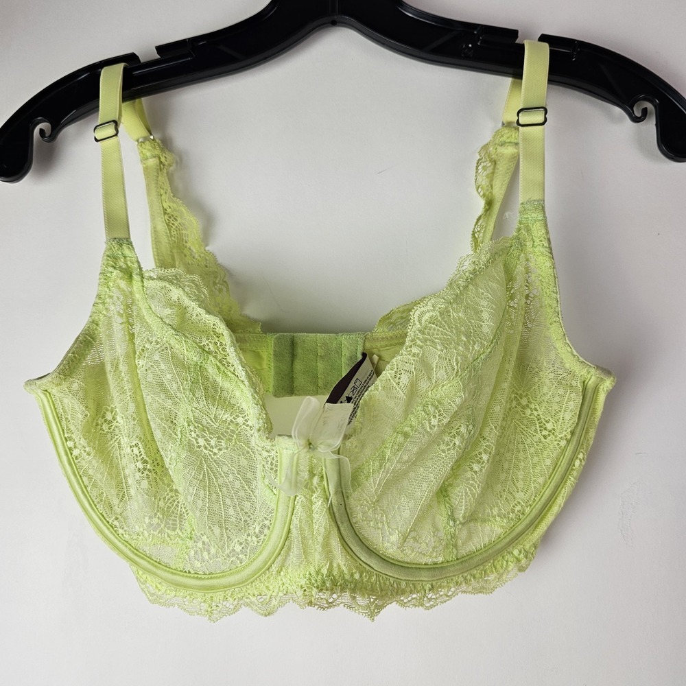 Adore Me Women's 32DDD Bra‎ Fairy Green Semi Sheer Lace Underwire Back Closure